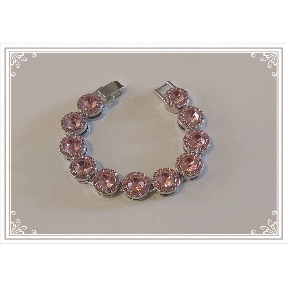 Trendy Goth Pink Bling Pave Rhinestone Round Halo Link Bracelet